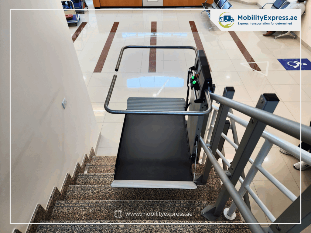 Platform lift with safety rails