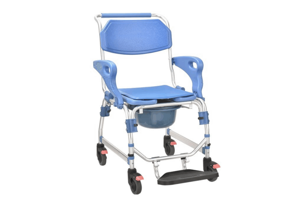 Shower commode chair with wheels